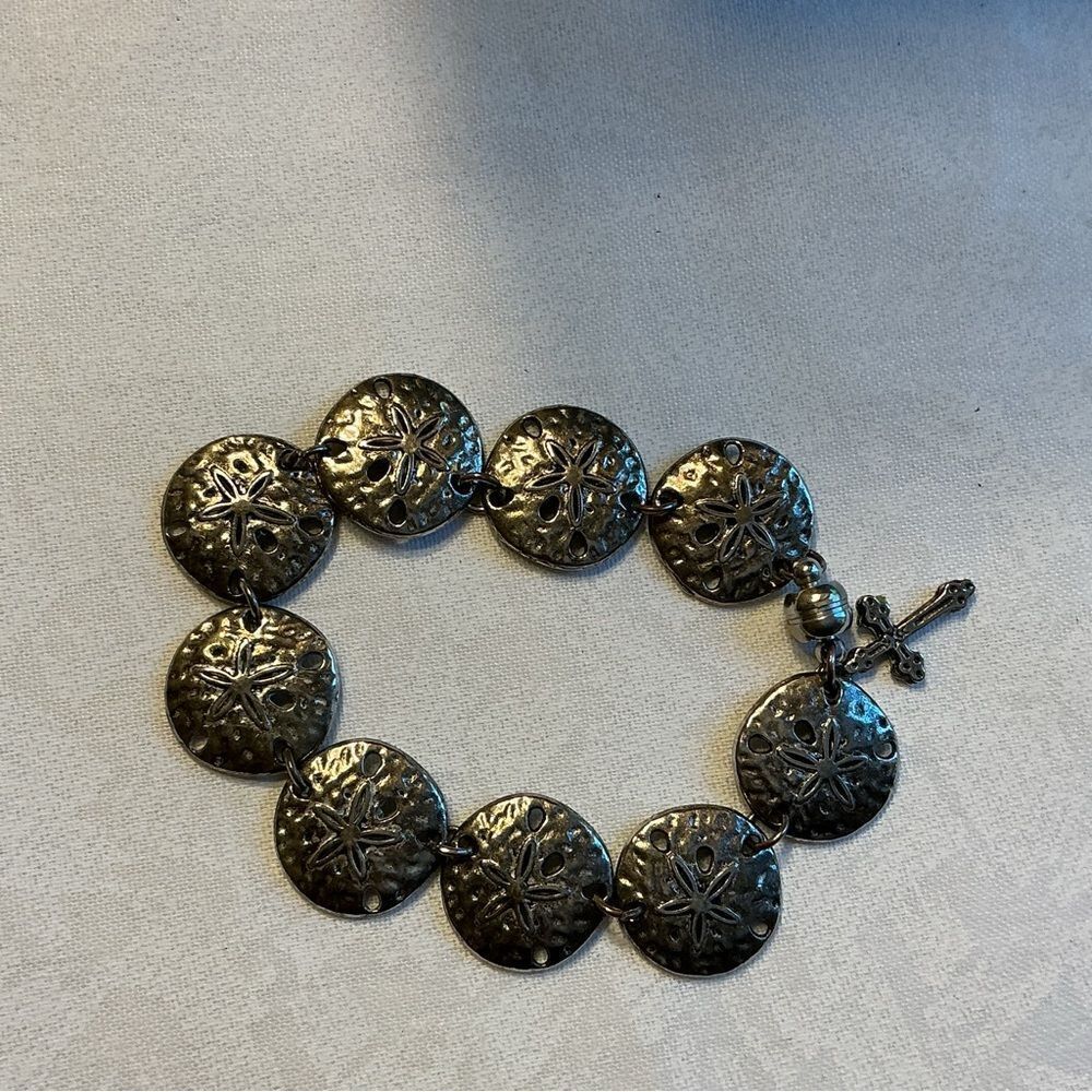 Silvertone Silver Dollar  Bracelet with Magnetic Clasp